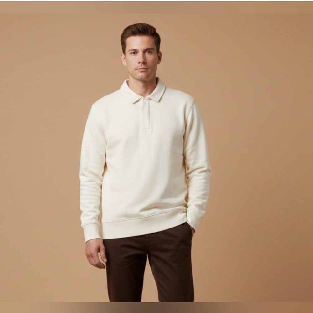 Macy’s Men's Mode of One Cream Long Sleeve Polo Shirt